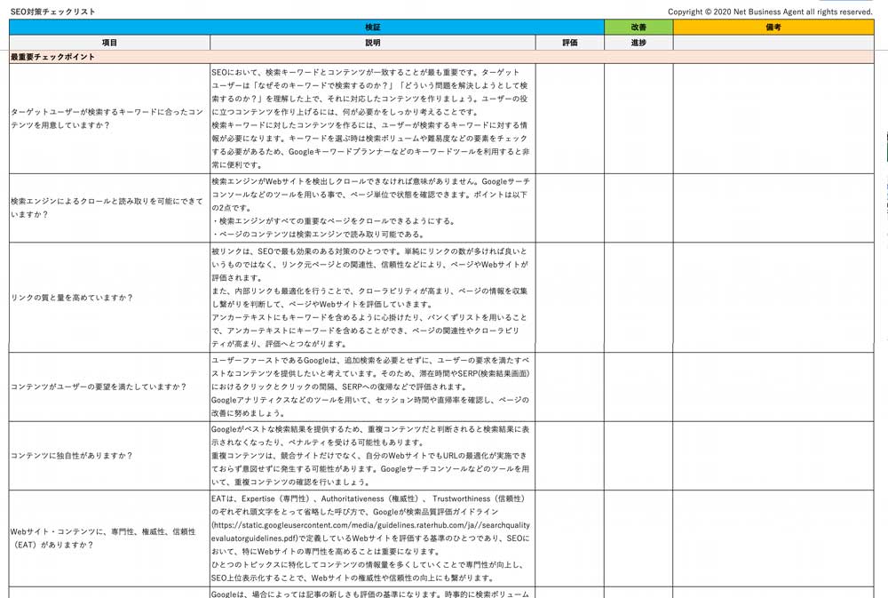 SEO対策に欠かせない厳選された55項目をチェックリスト化